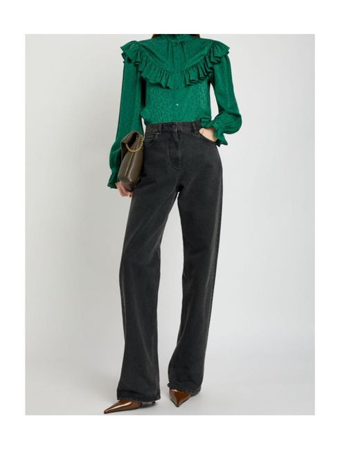 Saint Laurent Green Paisley-Jacquard Silk Blouse