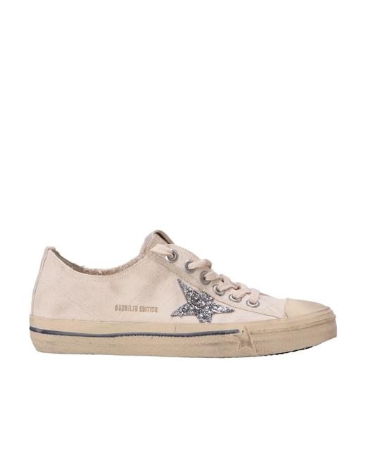 Golden Goose Deluxe Brand White V-Star Glittered Sneakers
