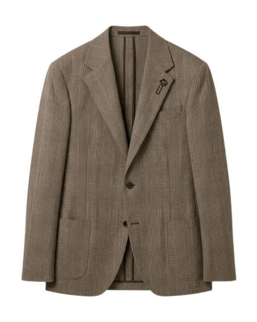 Lardini Green Long-Sleeved Plaid Blazer for men