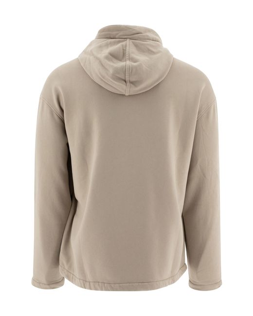 C P Company Gray Brushed And Emerized Diagonal Fleece Hooded Utility Sweatshirt for men