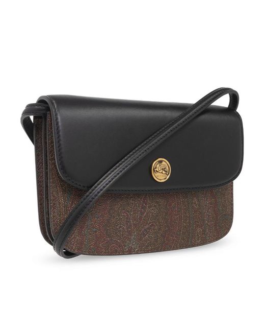 Etro Black Essential Jacquard Foldover Top Crossbody Bag