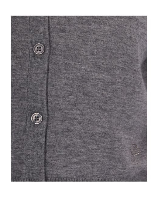 Liu Jo Gray Ruffled Buttoned Cardigan