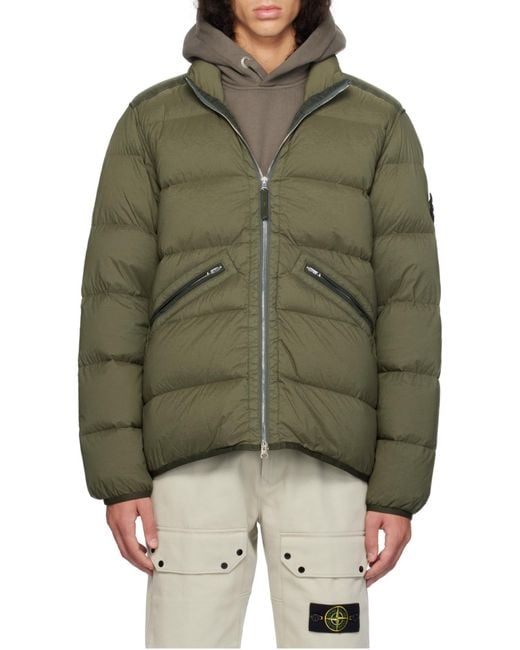Stone Island Green High-Neck Zip-Up Coat for men