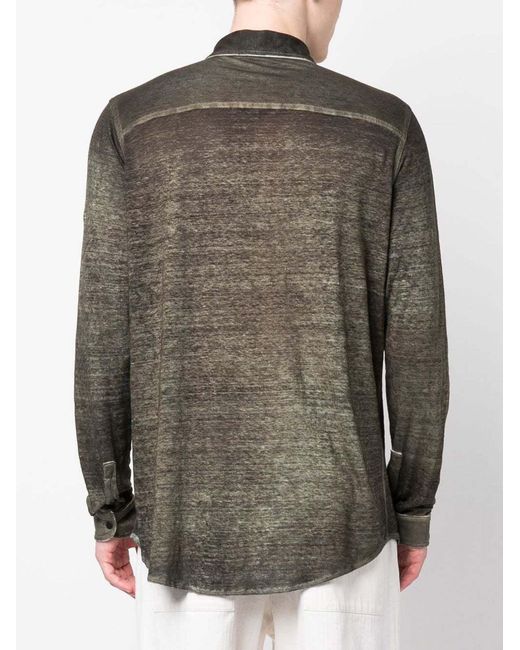 Avant Toi Green Acid-Wash Button-Up Shirt for men