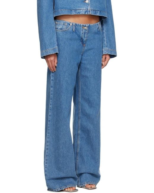 Magda Butrym Blue Ultra Low Waist Wide Leg Denim Jeans