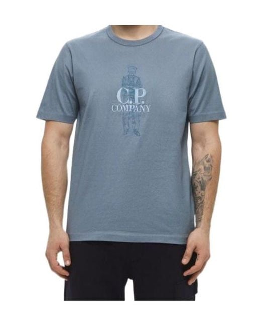 C P Company Blue British Sailor-Embroidery T-Shirt for men