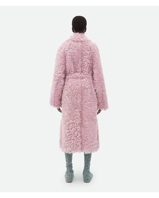 Bottega Veneta Pink Belted Waist Shearling Coat