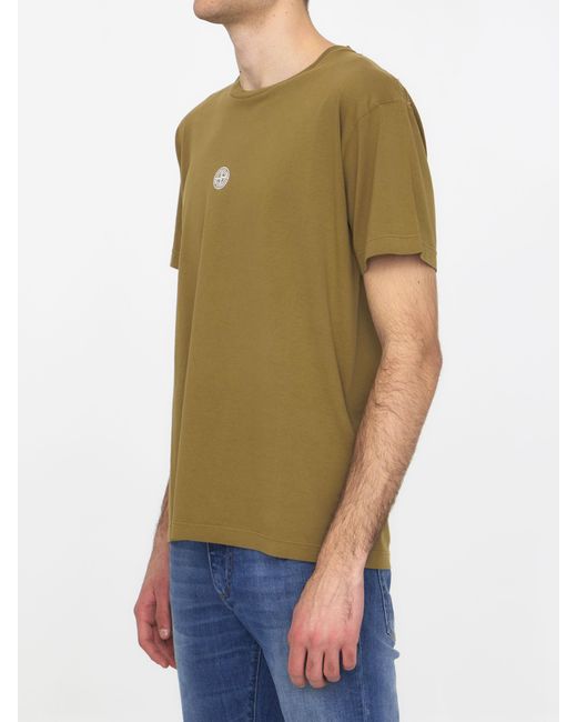 Stone Island Green Logo-Print Cotton T-Shirt for men