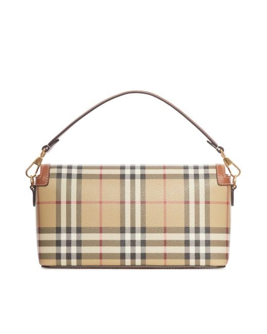 Burberry White Checked Foldover Top Tote Bag