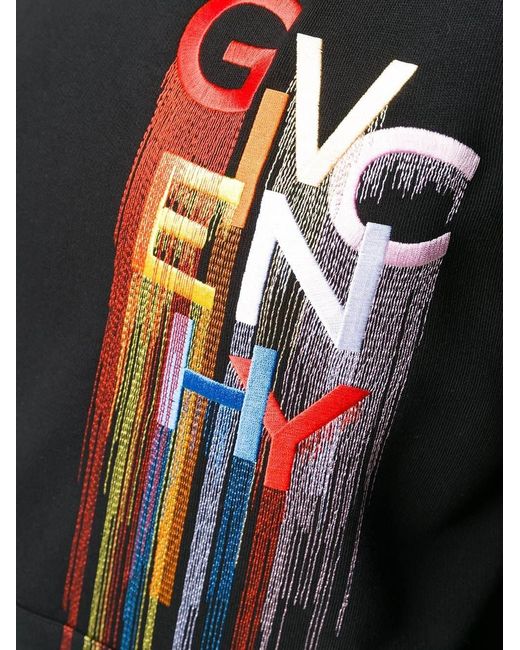Givenchy Black Embroidered Logo Hooded Sweatshirt