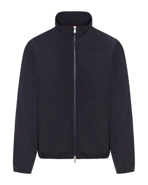 Brunello Cucinelli Blue High-Neck Zipped Jacket for men