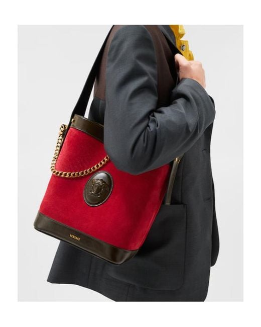 Versace Red Pivot Small Bucket Bag