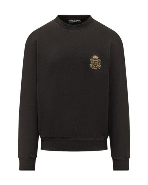 Dolce & Gabbana Black Heraldic Patch Crewneck Sweatshirt for men