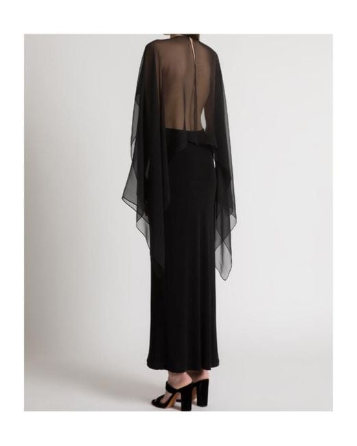 Alberta Ferretti Black Long Dress With Sheer Chiffon Sleeves