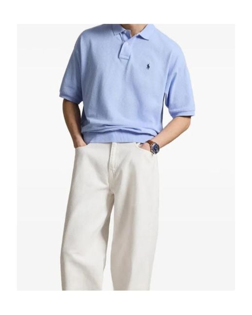 Polo Ralph Lauren Blue Oversized Knit Polo Shirt for men