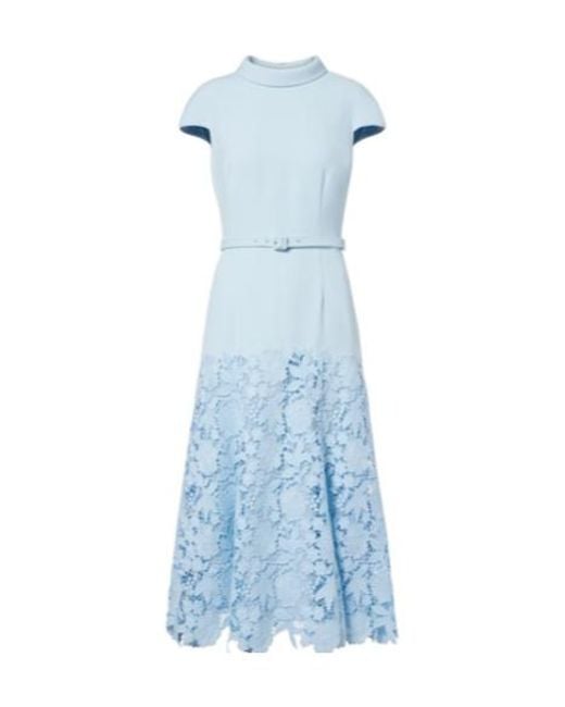 Self-Portrait Blue Belted Lace Midi Dress