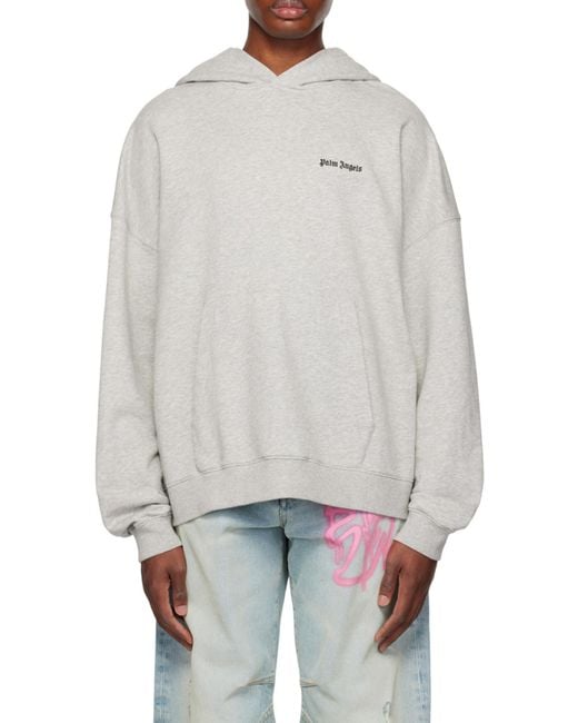 Palm Angels Gray Logo Embroidered Hoodie for men