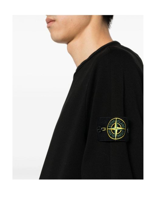 Stone Island Black Compass-Badge Crewneck Sweatshirt for men