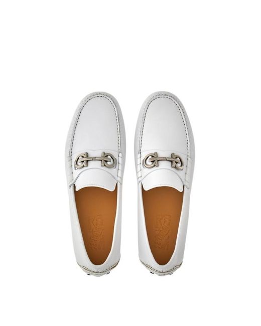 Ferragamo White Driver With Gancini Ornament for men