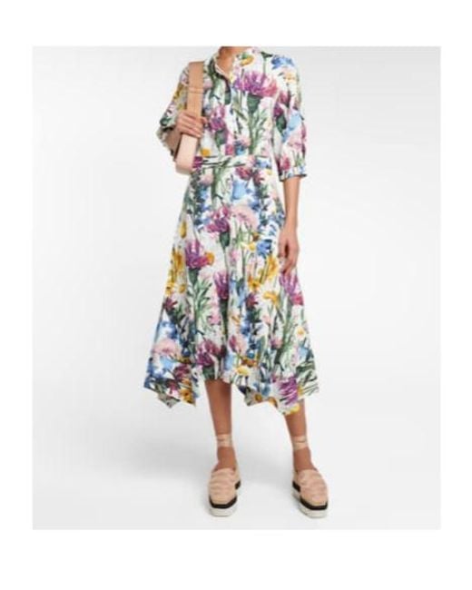 Stella McCartney White Floral Satin Midi Dress