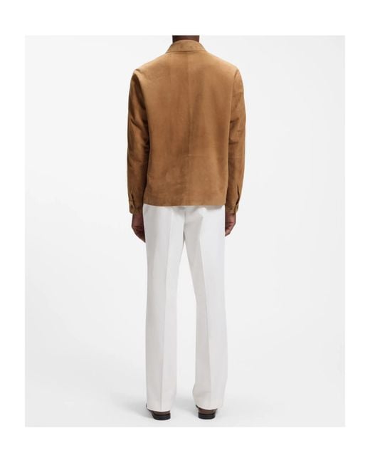 Boss Brown Suede Button-Up Leather Jacket for men