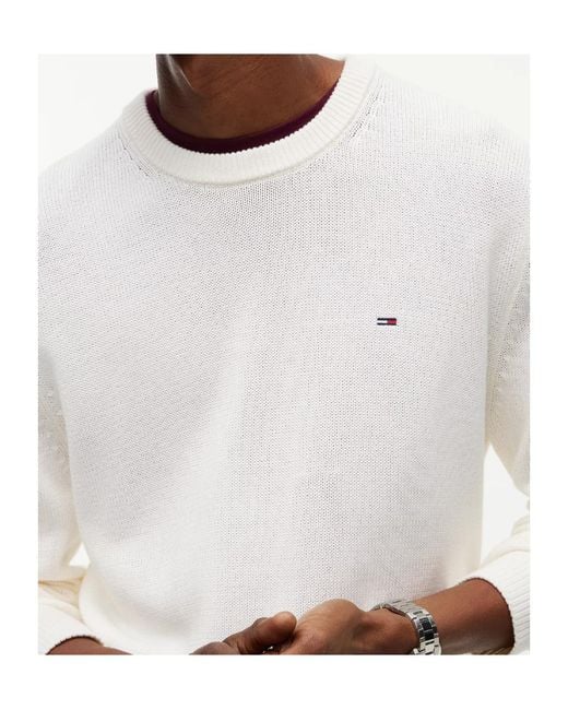 Tommy Hilfiger White Tommy Flag Textured Slim Jumper for men