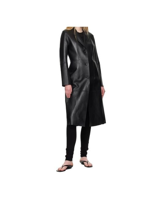 Totême  Black Totême Single-Breasted Leather Coat