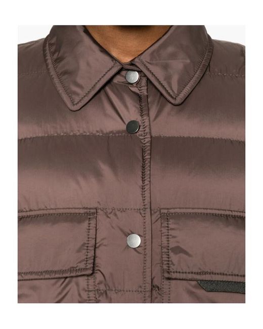 Brunello Cucinelli Brown Quilted-Panel Knit-Sleeve Jacket