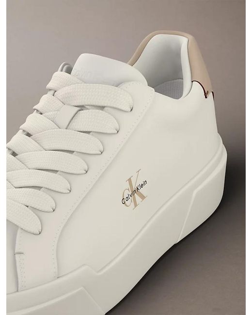 Calvin Klein White Leather Signature Logo Trainers for men