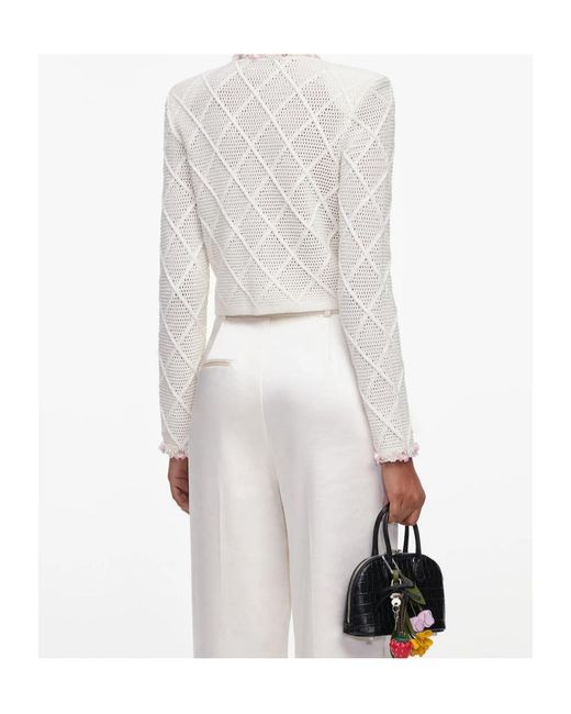 Self-Portrait White Cream Fringe Knit Cardigan