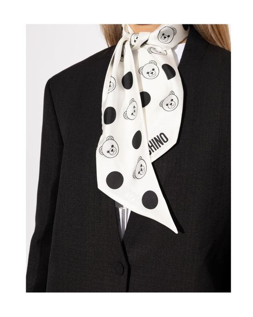 Moschino White Logo Print Polka Dot Scarf for men
