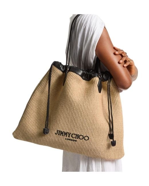 Jimmy Choo Natural Large Drawstring Tote Bag