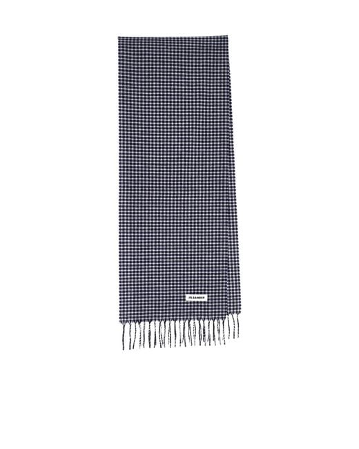 Jil Sander Blue Checked Fringed Scarf for men