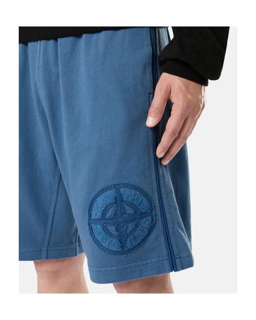 Stone Island Blue Fleece Shorts for men
