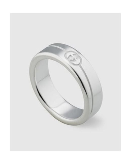 Gucci White Diagonal Interlocking G Ring for men