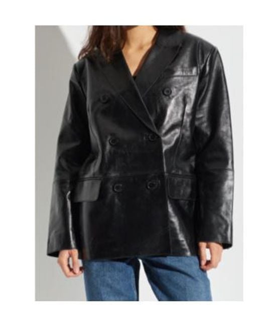 Stand Studio Black Alondra Double-Breasted Leather Blazer