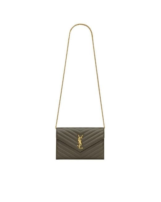 Saint Laurent White Cassandre Matelassé Chain Wallet