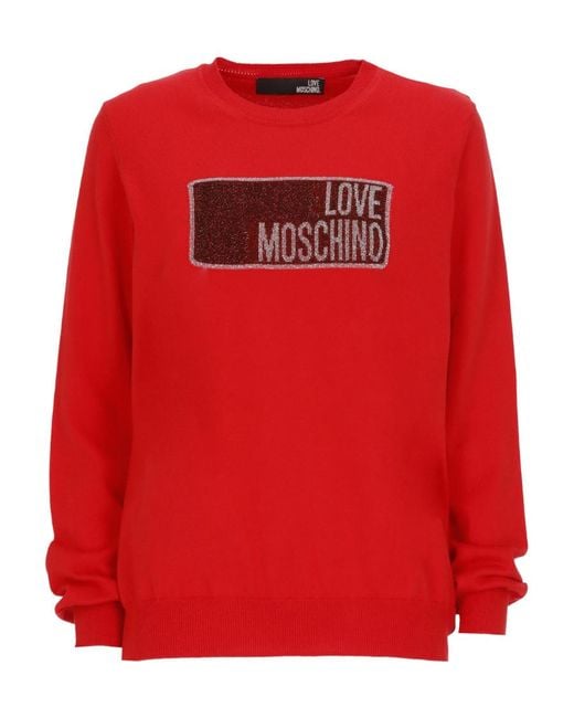 Moschino Red Logo Round-Necked Sweater