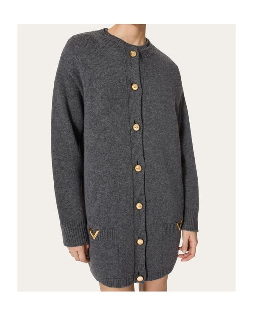 Valentino Gray Logo Plaque Buttoned Long-Sleeved Cardigan