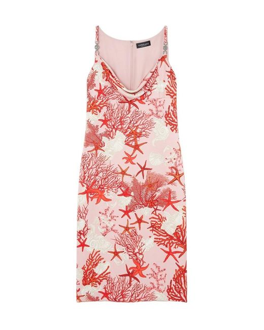 Versace Red Barocco Sea Printed Sleeveless Slip Mini Dress