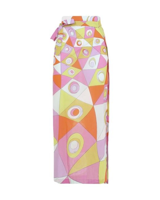 Emilio Pucci White Pucci Pattern-Printed Wrapped Maxi Skirt
