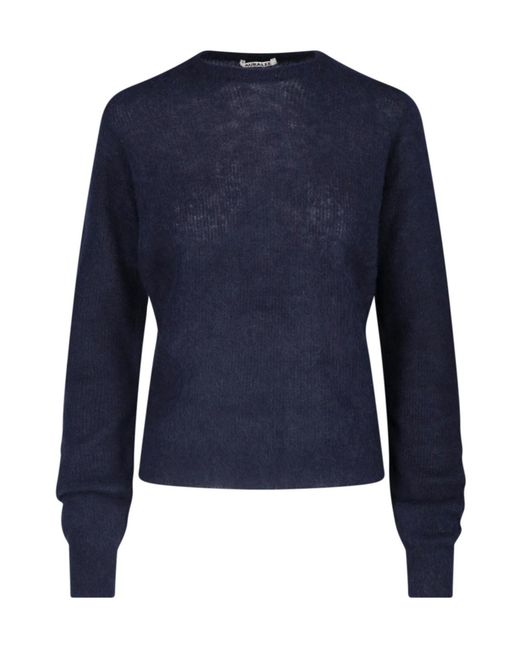 Auralee Blue Fuzzy Crewneck Knitted Sweater