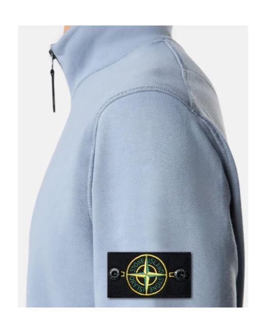 Stone Island Blue Logo Patch Quarter-Zip Sweatshirt for men