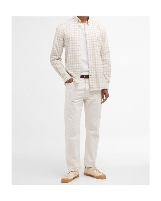Barbour White Long-Sleeved Plaid Shirt for men