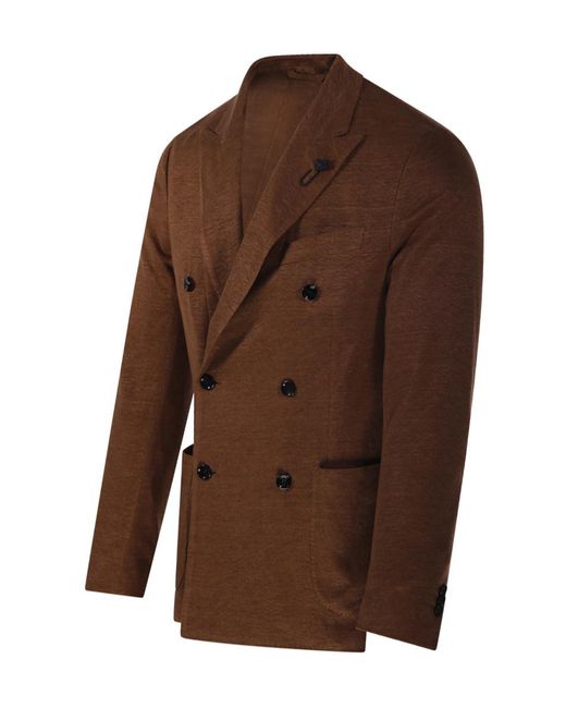 Lardini Brown Double-Breasted Linen Blazer for men