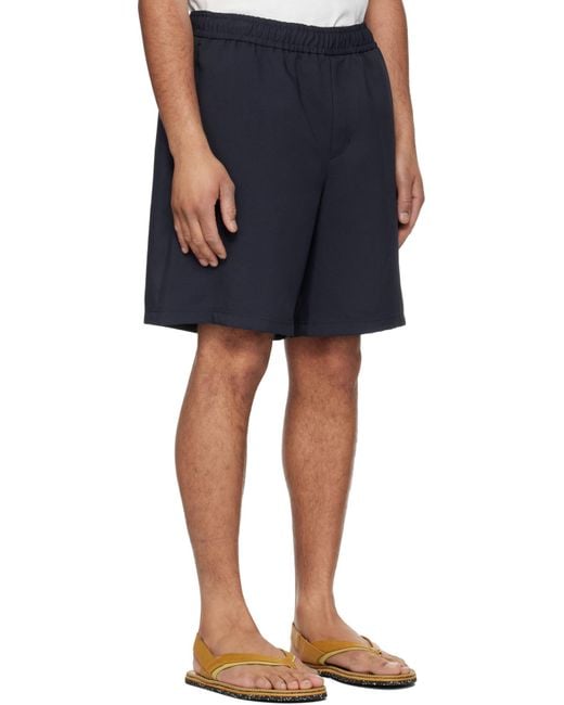 Wooyoungmi Blue Embroidered Logo Twill Shorts for men