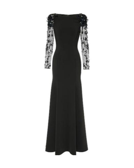 Jenny Packham Black Adella Embellished Crêpe Gown