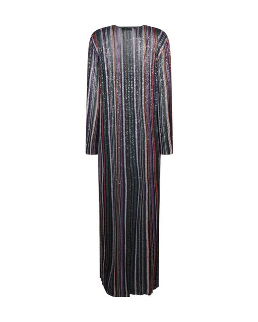 Missoni V-Neck Herringbone Stripe Knit Long Dress in Gray | Lyst