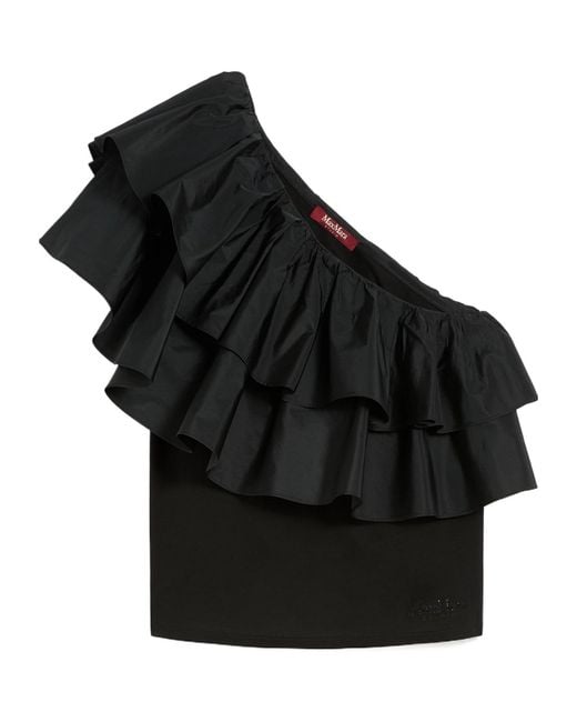 Max Mara Black Studio Orca Asymmetrical One-Shoulder Top