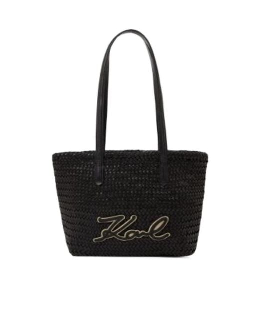 Karl Lagerfeld Black Logo Woven Tote Bag